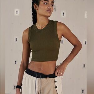 Free People Movement Happiness Runs Muscle Tank Dark Olive XL With Logo